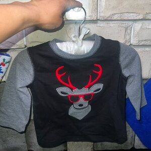 Kids Long Sleeve Reindeer Shirt - Black and Gray